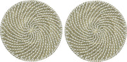 2x stuks placemats rond groen/wit zeegras 38 cm