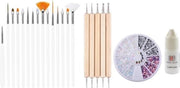 GUAPÀ - Nagel Penselen Set Wit + Rhinestones Parelmoer + Druppel & Dotting Pennen + Nagellijm - Nail Art