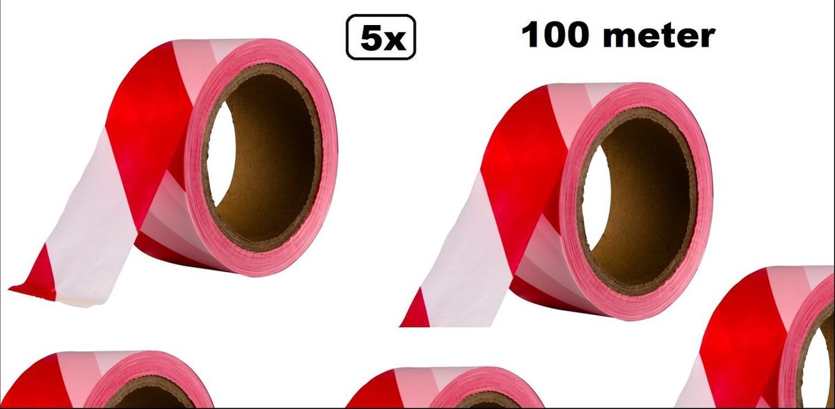 5x Rol afzetlint rood/wit 100 meter - markeer afzet lint verboden toegang volgen