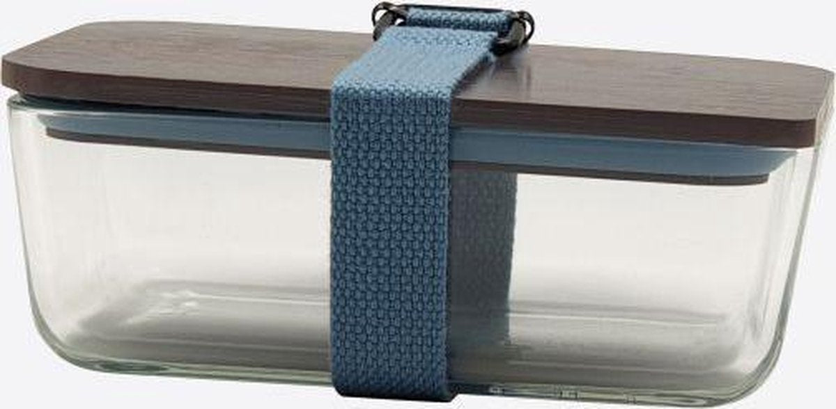 Cookut lunchbox uit glas met bamboe deksel en riem blauw