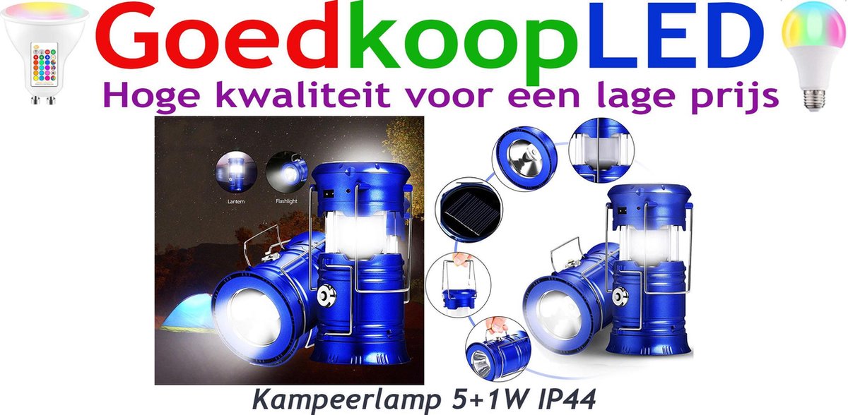 Kampeerlamp 5+1W IP54 opladebaar