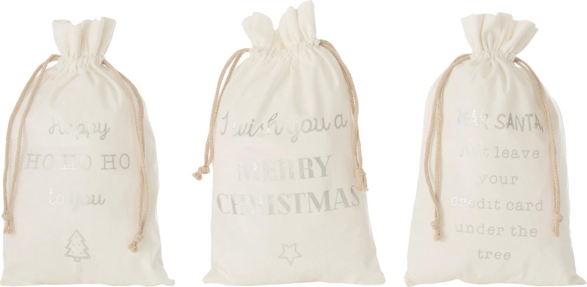 J-Line Zak Kerst Engels Velvet Wit Medium Set van 6 stuks