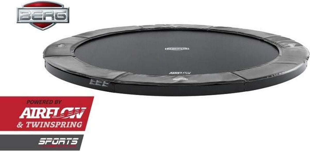 BERG FlatGround Elite inground Trampoline 380 - grijs - Model 2018 met Airflow
