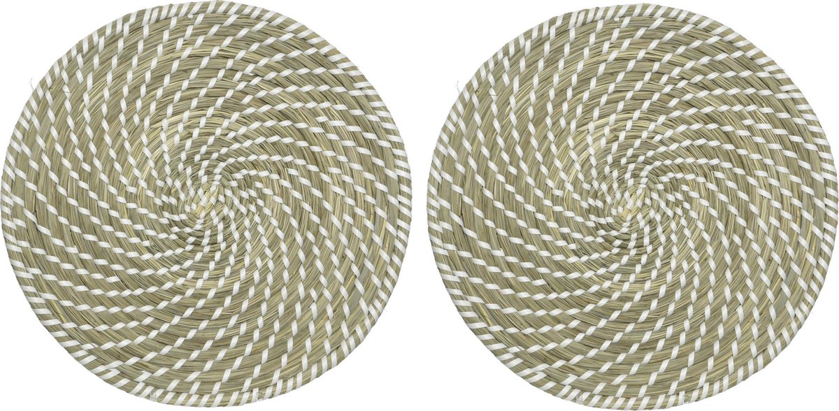 10x stuks placemats rond groen/wit zeegras 38 cm