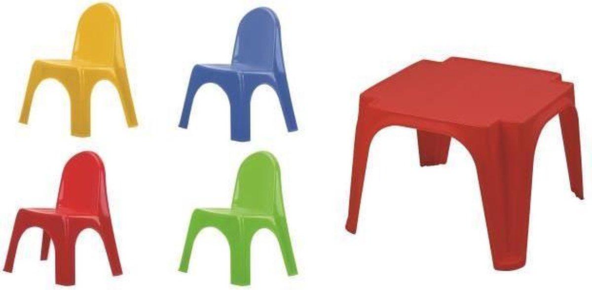 Kinderset Tafel + 4 stoelen Karen - Multicolor