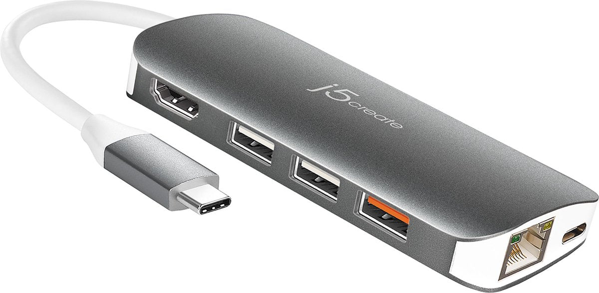 j5create JCD383 USB-C Multi Adapter HDMI/Ethernet/USB 3.1/SD & MicroSD/PD 3.0