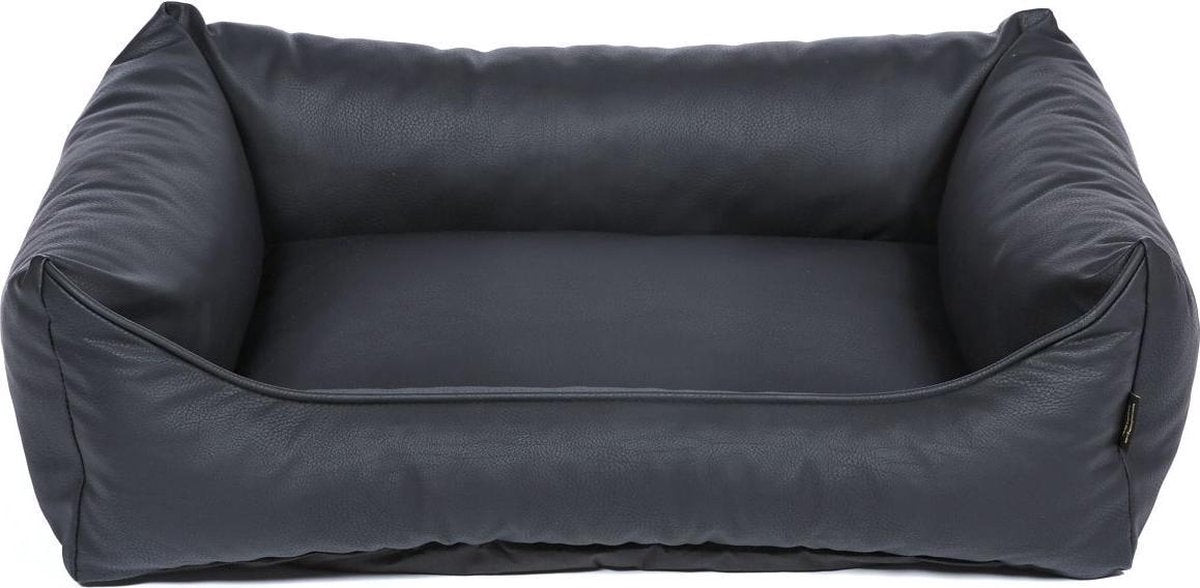 snObbs Wodan S Hondenmand - Hondenkussen – Luxe Lederlook Hondenbank – Easy to Clean Hondenbed - Hypoallergeen – 80 x 65 x 23 – Zwart