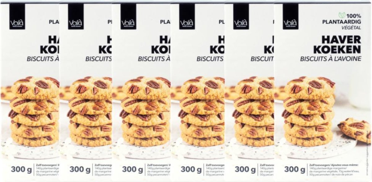 Voila Home Bakery | Haver Pecan Koekjes bakmix | Voordeelverpakking 6 pakjes | Vegan - 6x 300 gram