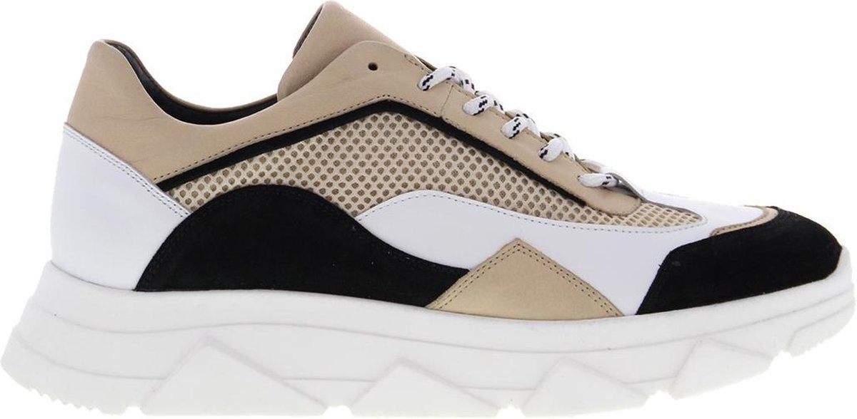 Tango | Kady fat 22-b mt black/white/beige leather/suede combi sneaker - white sole | Maat: 42