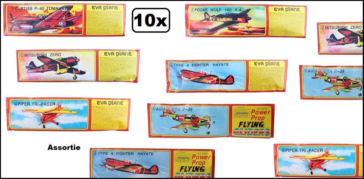10x Johntoy Vliegtuig  17cm assortie - vliegtuig kado oorlog vliegtuigen