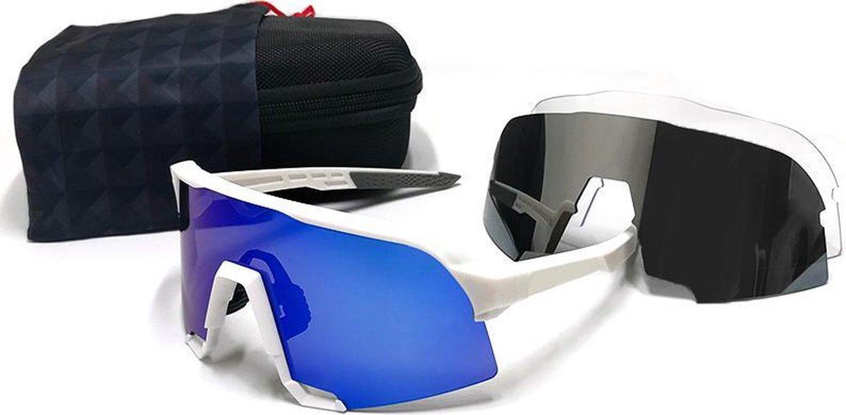 Provelo® Ultra Jet White - Fietsbril met 3 glazen