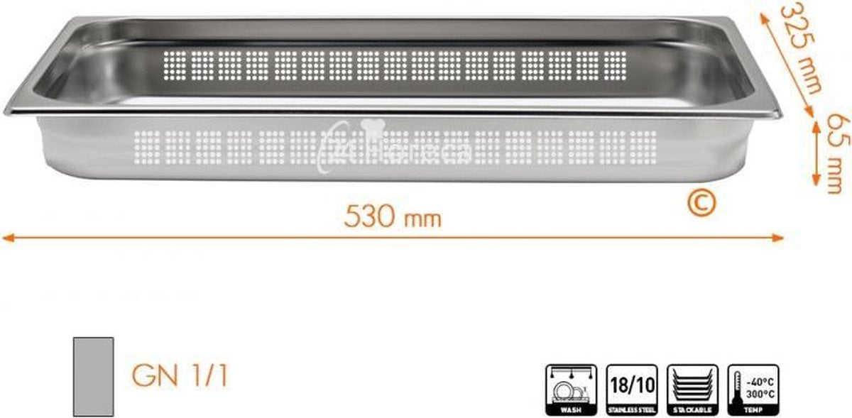 Gastronormbak Profi Line 1/1 geperforeerd 65mm