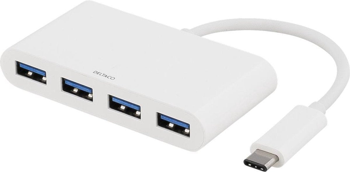 DELTACO USBC-HUB1 USB-C naar 4 x USB 3.1 HUB 5 Gbps wit
