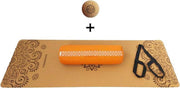 Yin Yoga set – Sun (ORANJE)| Kurk yogamat| Yoga Bolster| Kurk massagebal| Draagiem| Ethisch geproduceerd uit natuurlijke materialen