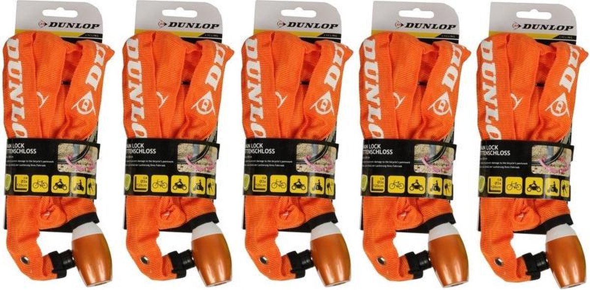 5x Oranje kettingslot Dunlop 120 cm - Kettingsloten voor fiets/scooter/motor