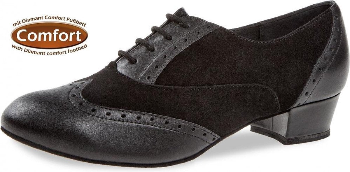 Diamant Dames Dansschoenen 063-029-070 – Salsa/Latin Trainingsschoenen – Zwart Suède/Leer - Maat 36