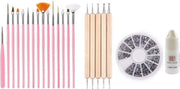 GUAPÀ - Nagel Penselen Set Roze + Rhinestones Zilver + Druppel & Dotting Pennen + Nagellijm - Nail Art