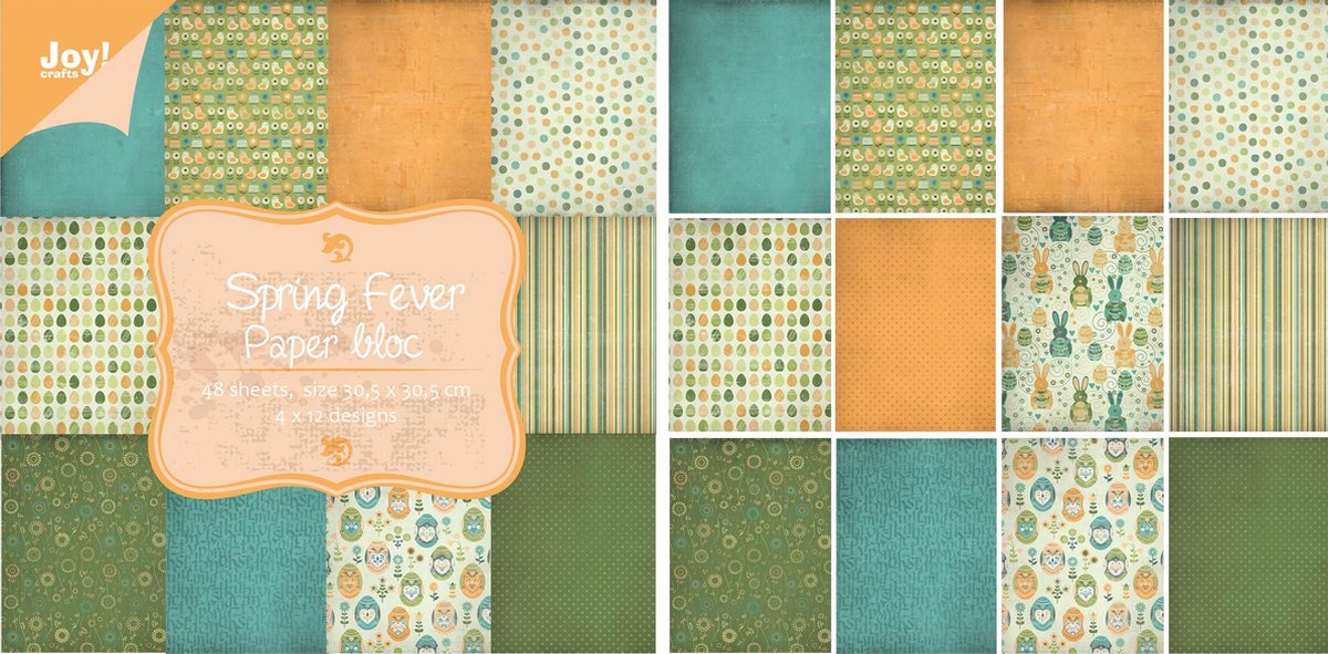 Joy!Crafts / Noor! Designs / Papierblok - Spring Fever /  Hobbypapier Pasen / 30.5x30.5cm /  200grams Knutselpapier x 48 vellen