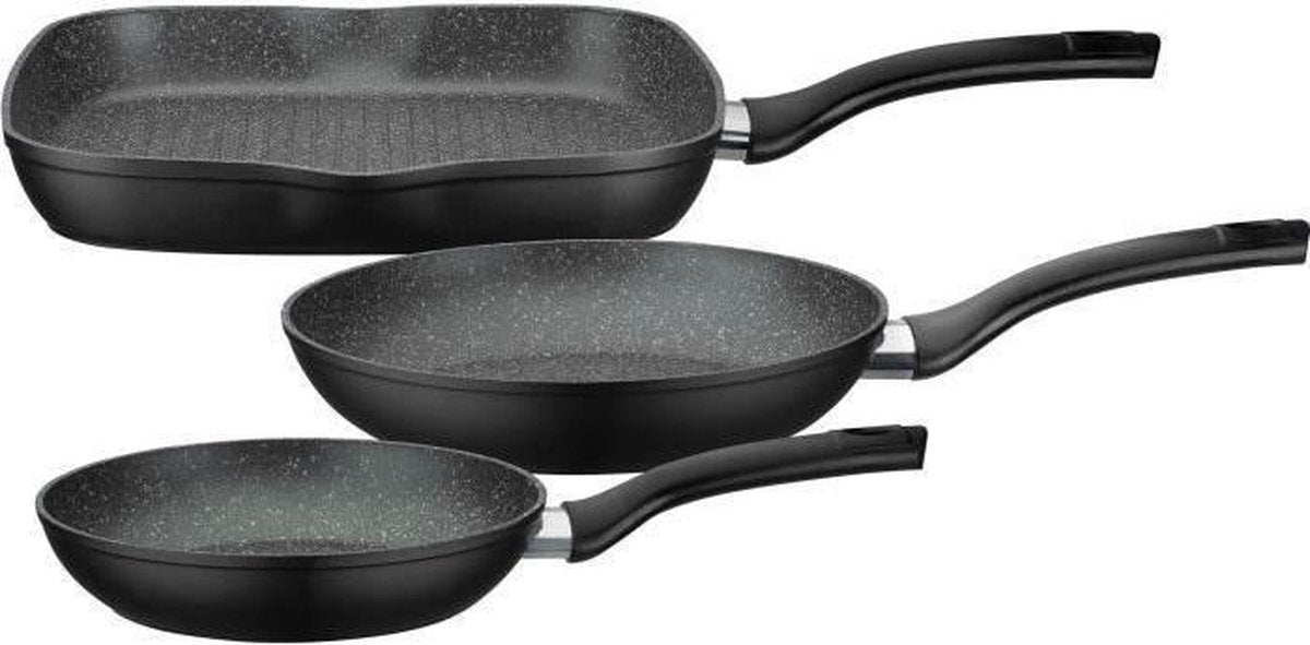 GSW - 209359 - Set van 3 kachels en grill - Gesmeed aluminium - GOURMET GRANITE - 20/24/28 cm - Antiaanbaklaag VITAFLON GRANIT
