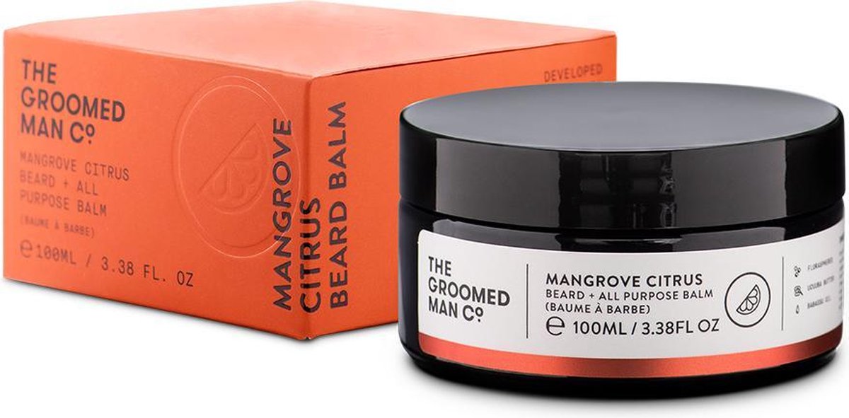 The Groomed Man Co. Mangrove Citrus Beard Balm - Premium Baard Balsem - Beschermt/Verzorgt - tegen Jeukende en Droge huid - Geur Citroengras/Patchouli - 100ML