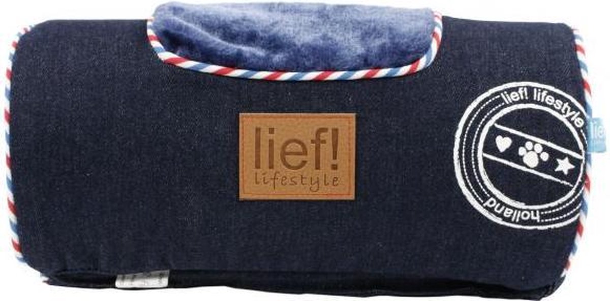 Lief! comfort kussen voor houten hondenmand unisex jeans 30x15 cm