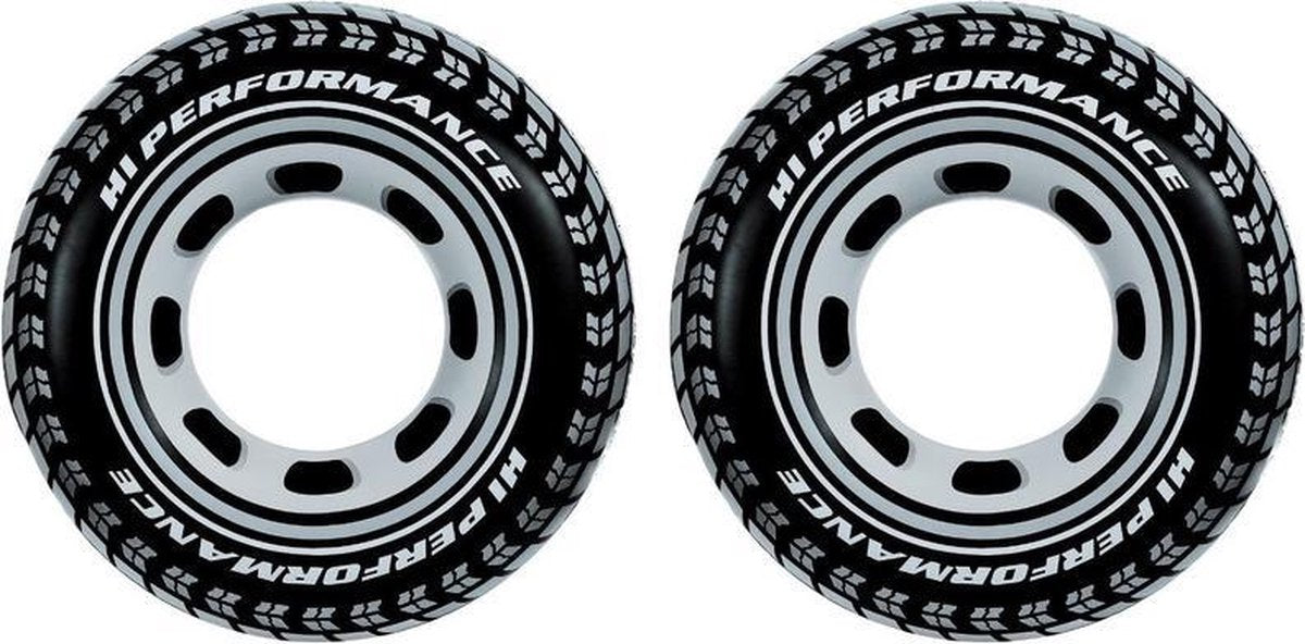 2x Opblaasbare autoband/wiel zwemband/zwemring 91 cm speelgoed - Buitenspeelgoed waterspeelgoed