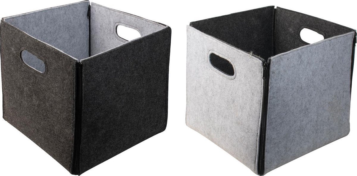 Opbergmand vilt met ritsen 30cm - set 2 stuks
