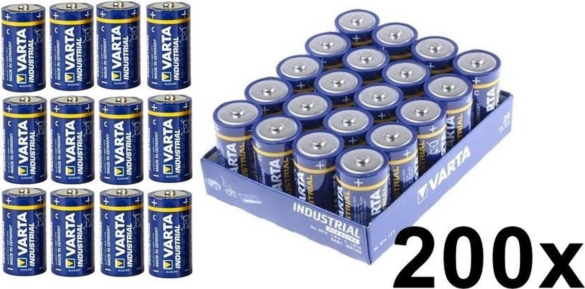 200 Stuks - Varta Industrial LR14 C alkaline batterij 7800mAh