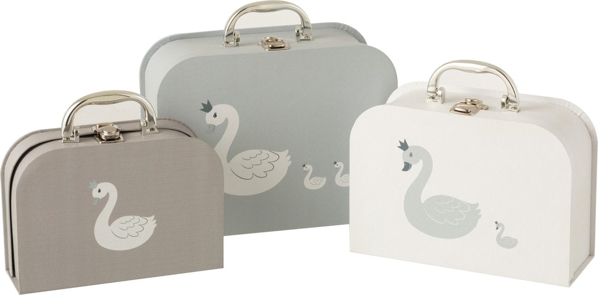 J-Line Set Van 3 Koffers Zwaan Papier Wit/Grijs