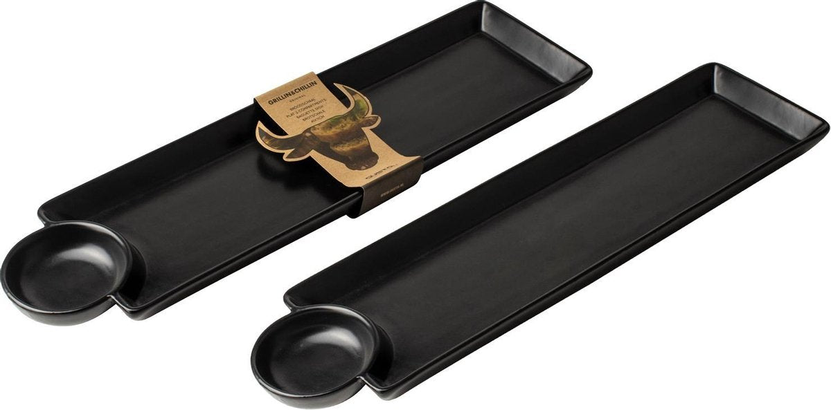 BBQ broodschaal 41x11cm zwart - Grillin'& Chillin' - set 2 stuks