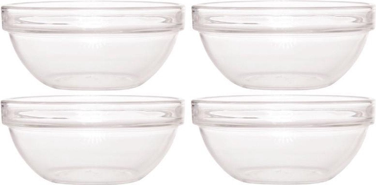 4x Glazen schaaltje/kommetje 17 cm - Snacks serveren - Schaaltjes/kommetjes van glas - Keukenbenodigdheden