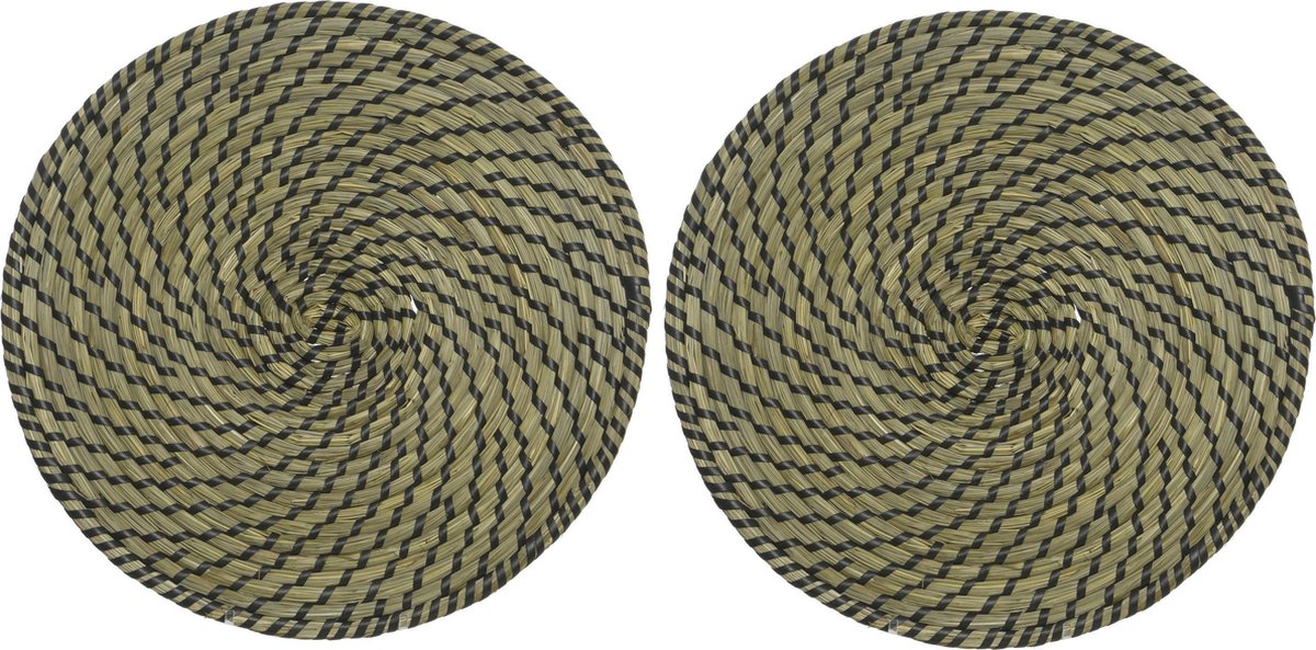10x stuks placemats rond groen/zwart zeegras 38 cm
