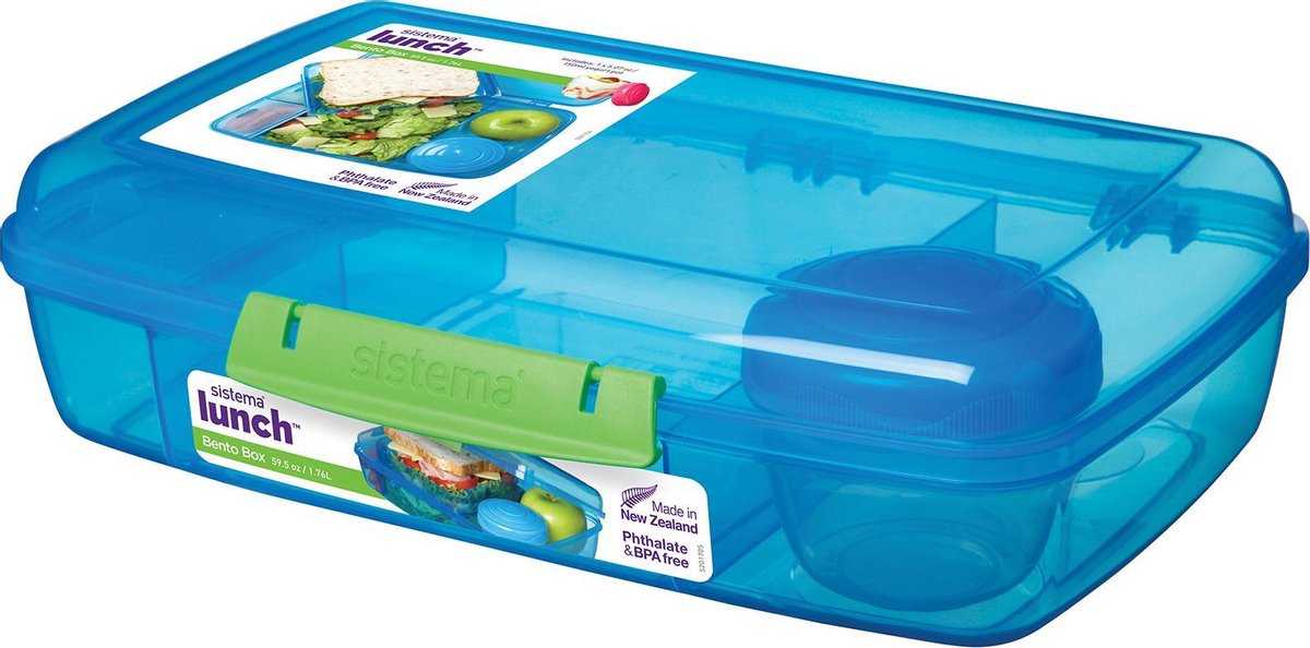 Sistema Bento Box 1.76L met Boterhamlade - Blauw/ Groen