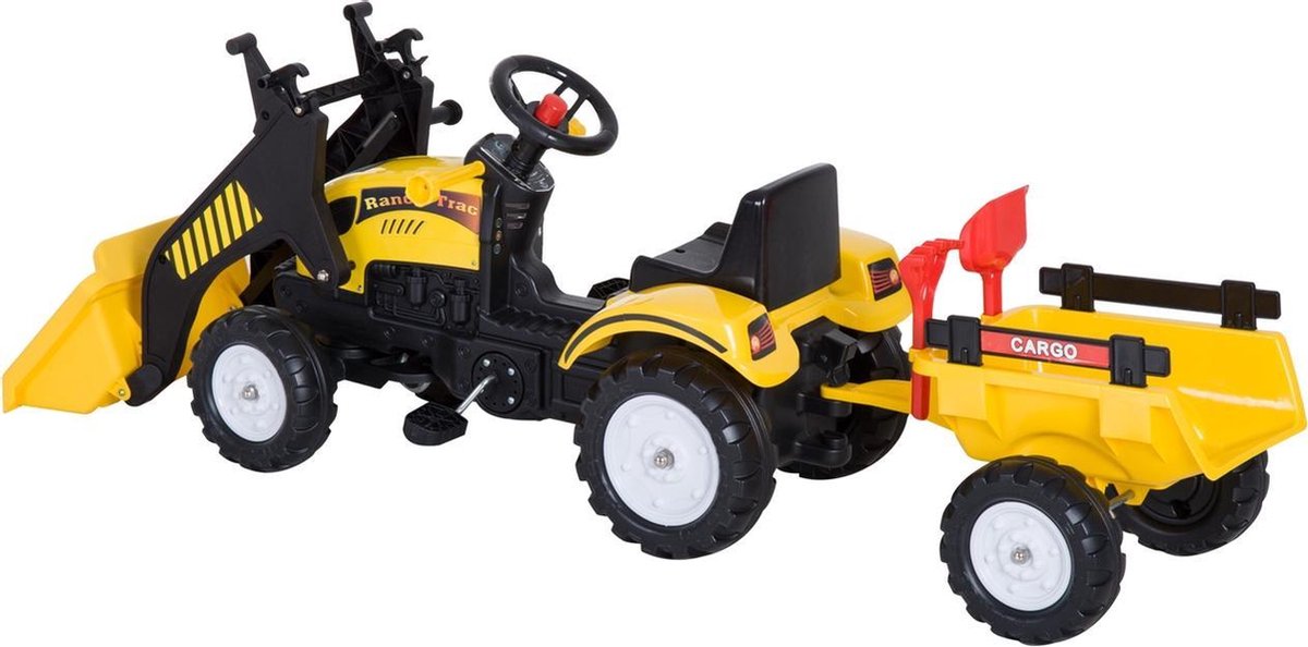 Traptractor met aanhanger -Tractor speelgoed - Buitenspeelgoed - zwart + geel - 167 x 41 x 52cm