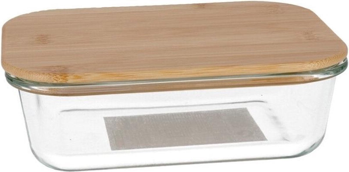 1x Glazen voorraad/vershoud bakje bamboe deksel Frontera 22 x 17 x 7