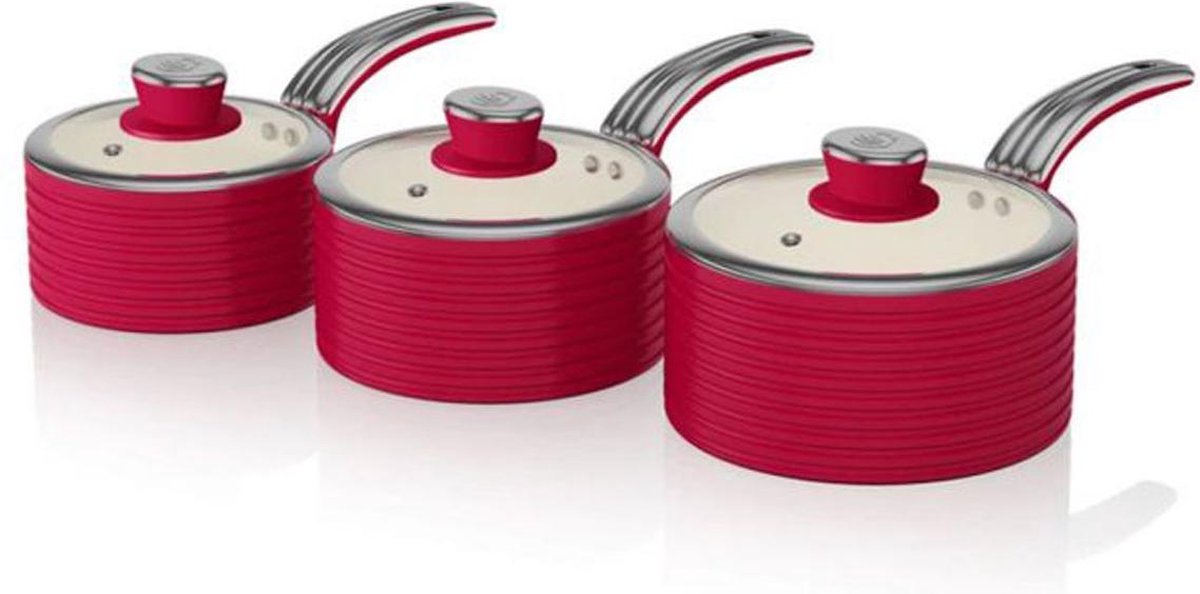 Swan Retro Steelpannen - Set Van 3 - Rood