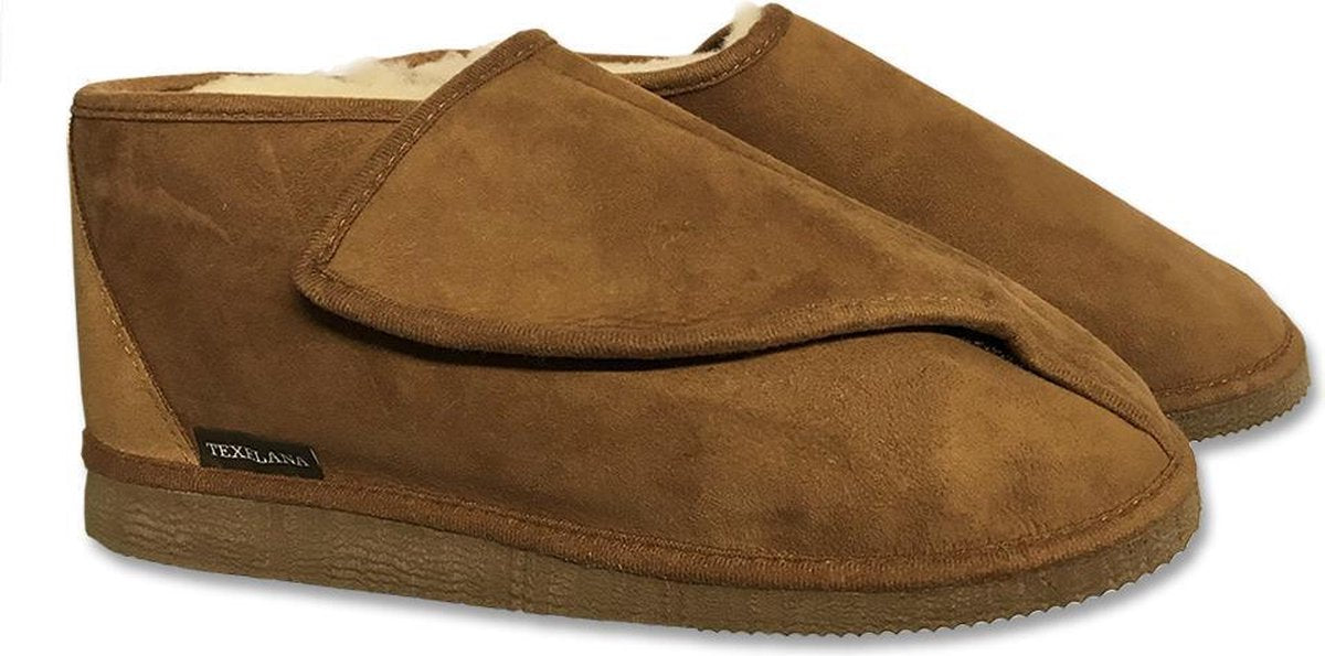 Texelana sloffen en pantoffels voor dames & heren - pantoffel van schapenvacht met ruime instap door klittenband sluiting - model Bea - maat 38