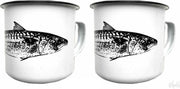 Emaille beker "Wit met Vis" set van 2 stuks