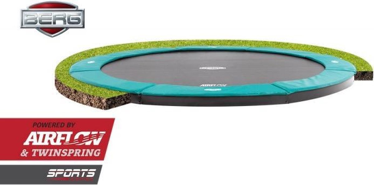 BERG FlatGround Champion inground Trampoline 380 - groen - Model 2018 met Airflow