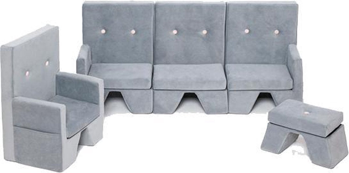 Meubelset velvet licht grijs 3-delig - meubel - bankje - stoel - poef - meubels - luxe kinderFauteuil - luxe kindermeubelset