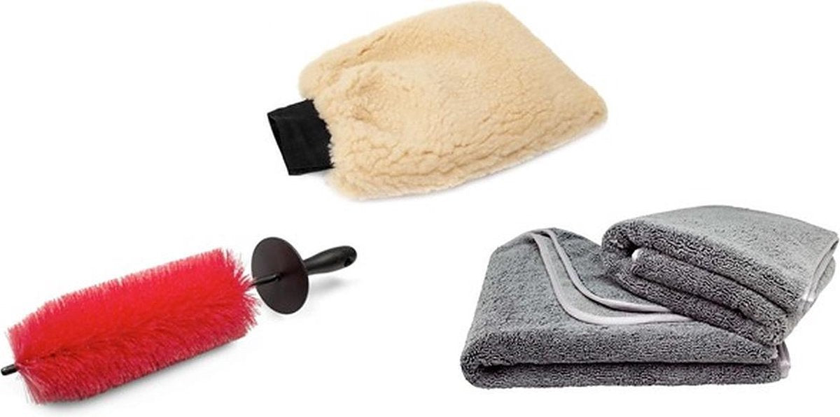 DEST - Voordeelset 3-delig - Professioneel - Droogdoek - Washandschoen - Velgenborstel