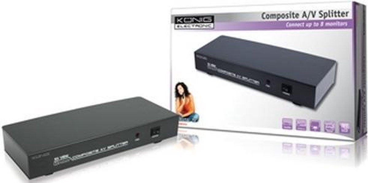 König - 8-Poorts Composiet Splitter - Zwart