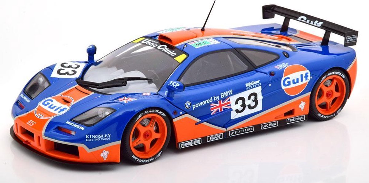 McLaren F1 GTR 24h Le Mans #33 GULF (Blauw) (30 cm) 1/18 Solido  - Modelauto - Schaalmodel - Model auto - Miniatuurautos - Miniatuur auto