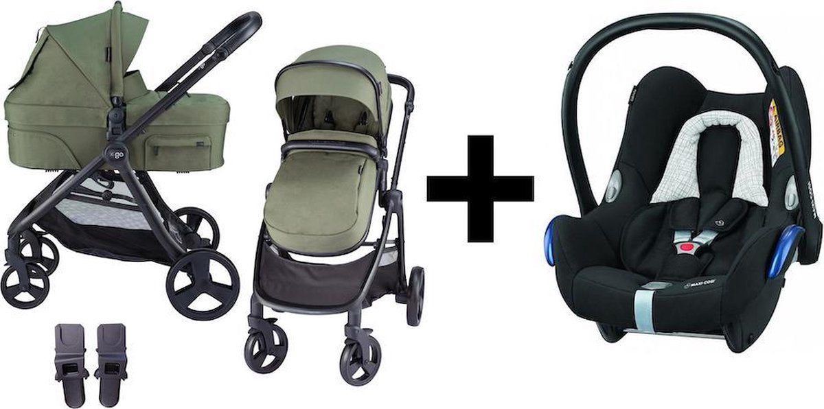 X Adventure  3in1 Kinderwagen X-GO  Groen + Maxi Cosi Cabriofix Autostoel Black Grid