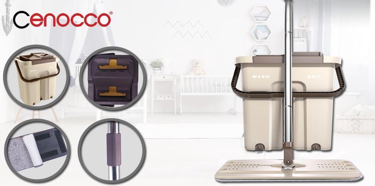 Cenocco CC-9070 vlakke mop - Inclusief emmer - Bruin