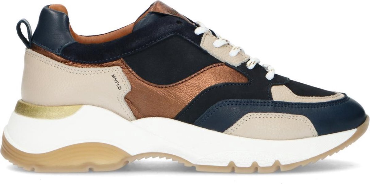 Manfield - Dames - Donkerblauwe dad sneakers met details - Maat 39