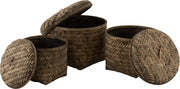 J-Line Set Van 3 Manden Gewoven Met Deksel Bamboe Bruin