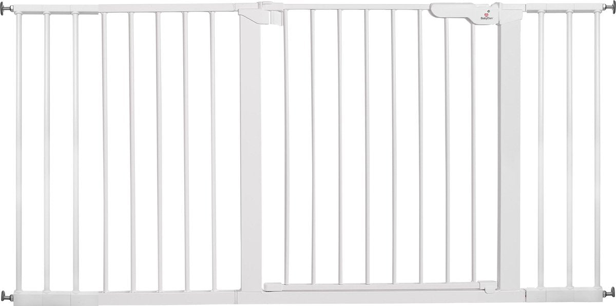 BabyDan Traphek Deurhek Klemhek Premier All in One max. 151cm - Wit incl wallcups - Metaal - 73cm hoog - Traphek Zonder Boren - Klembevestiging – Veiligheidshek - Max. secure gate – Eenvoudig te installeren - 2 kanten openen