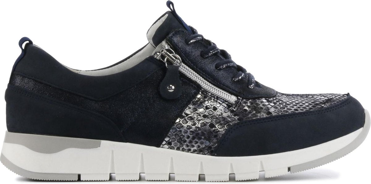 Waldlaufer Vrouwen Suède Slangenprint Lage sneakers / Damesschoenen 908009  - Blauw - Maat 37.5