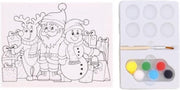 Schildersdoek met kerst figuur hert - kerstman - kerstbeer 20 cm x 15 cm  inclusief kwastje en verf zwart - geel- groen - wit - rood